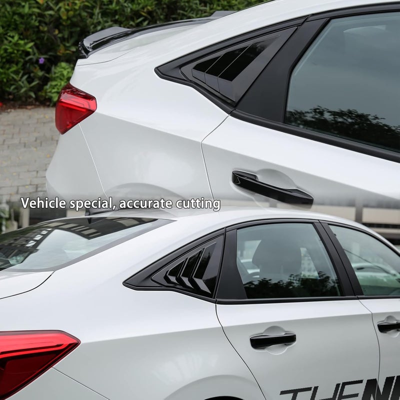 Thenice for 11th Gen Civic Rear Side Window Louvers Racing Style Triangular Window Glass Blinds for Honda Civic Sedan 2022 2023 2024 2025 2026 -Piano Black - Image 4